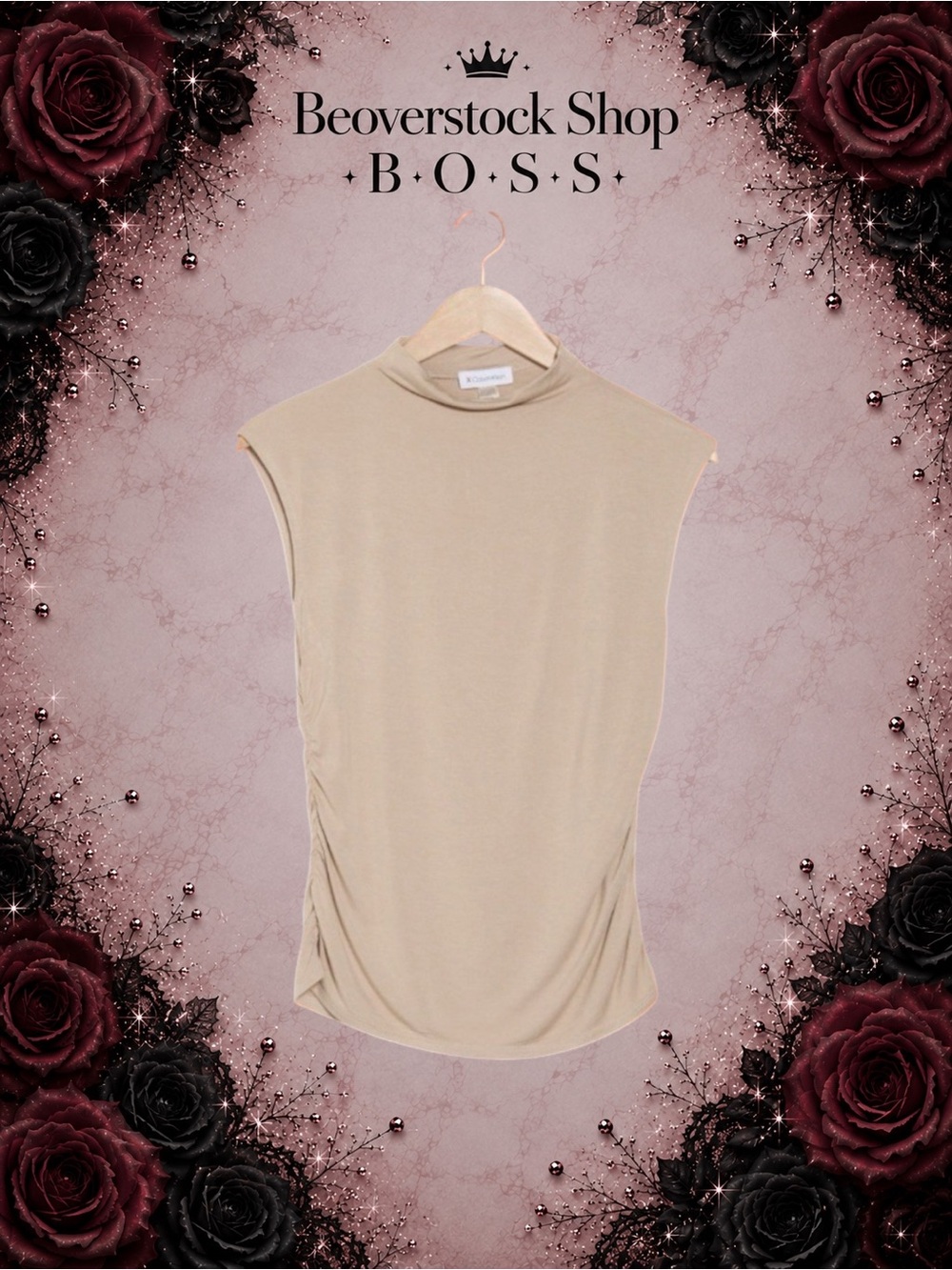 New NWT Calvin Klein Mock Neck Sleeveless Top Mushroom
